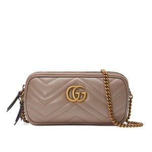 Gucci Marmont mini bag pink with gildne chain